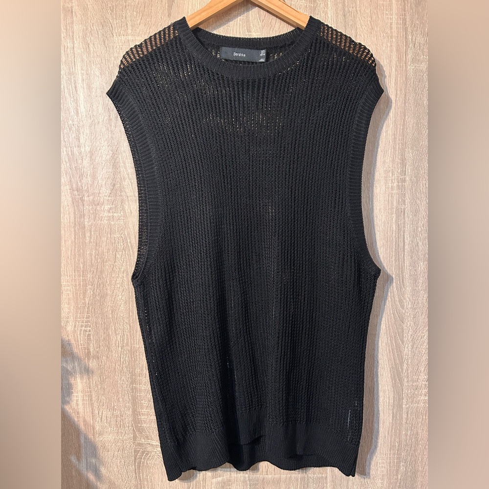 Bershka Black Open Stitch Knit Tank Top Size Large